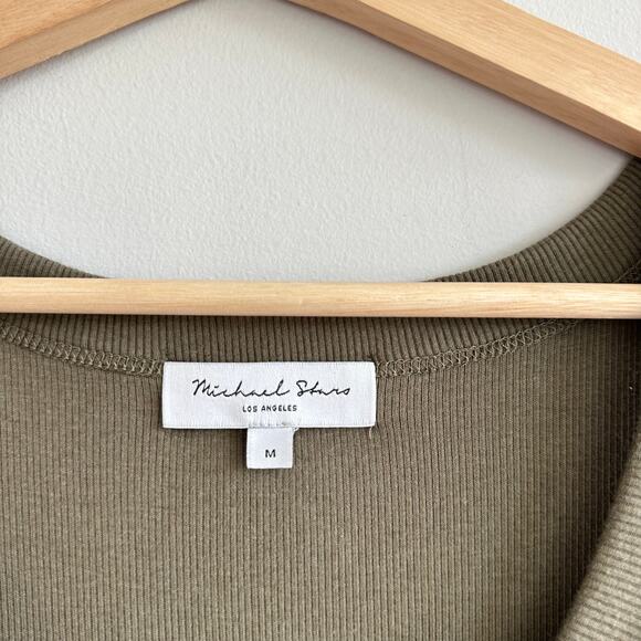 Michael Stars Wren Ruched Side Bodycon Ribbed Dress Topiary Green M - Picture 5 of 10